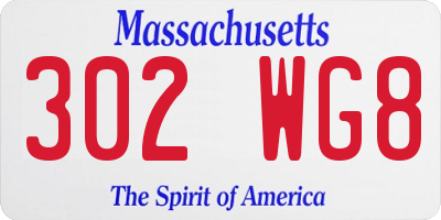 MA license plate 302WG8