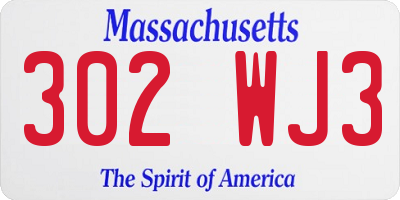 MA license plate 302WJ3