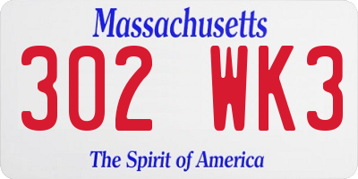 MA license plate 302WK3