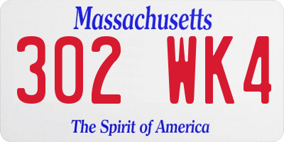 MA license plate 302WK4