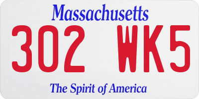 MA license plate 302WK5