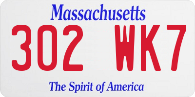 MA license plate 302WK7