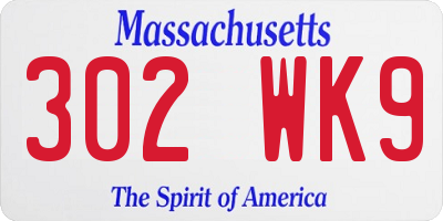 MA license plate 302WK9