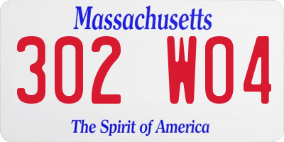 MA license plate 302WO4