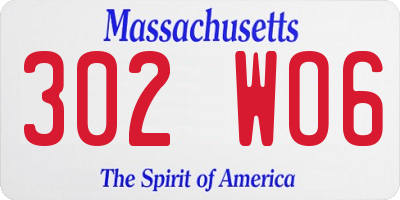 MA license plate 302WO6