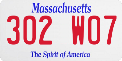 MA license plate 302WO7