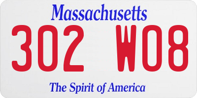 MA license plate 302WO8