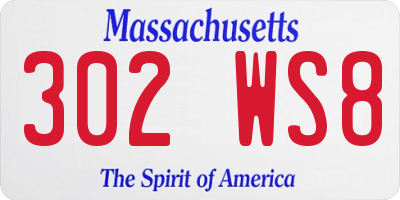 MA license plate 302WS8