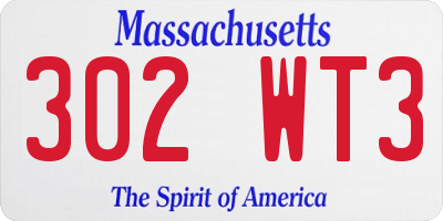 MA license plate 302WT3