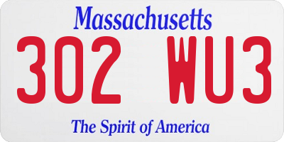 MA license plate 302WU3