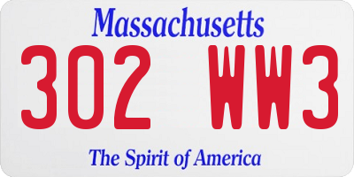 MA license plate 302WW3