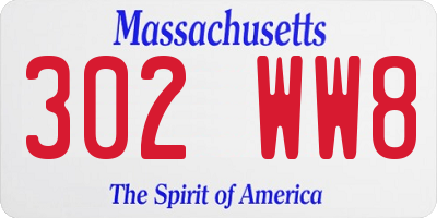 MA license plate 302WW8
