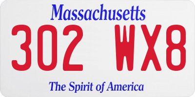 MA license plate 302WX8