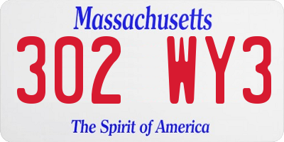 MA license plate 302WY3
