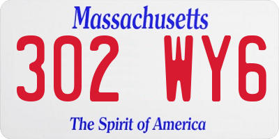 MA license plate 302WY6