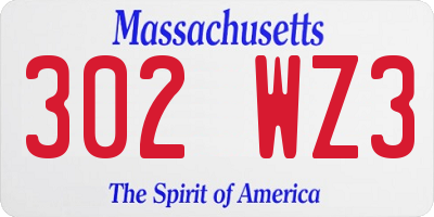 MA license plate 302WZ3