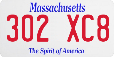 MA license plate 302XC8