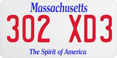 MA license plate 302XD3