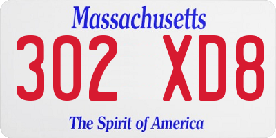 MA license plate 302XD8