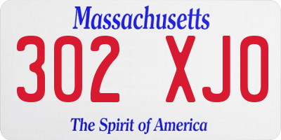 MA license plate 302XJ0