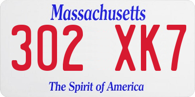 MA license plate 302XK7