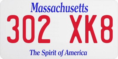 MA license plate 302XK8