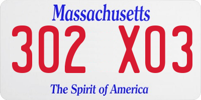 MA license plate 302XO3