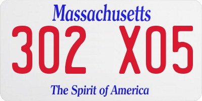 MA license plate 302XO5
