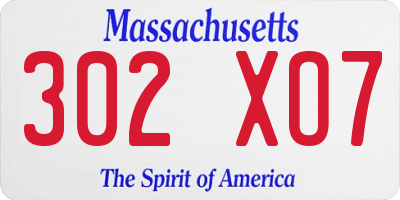 MA license plate 302XO7