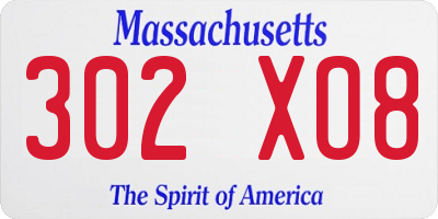 MA license plate 302XO8