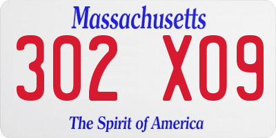 MA license plate 302XO9
