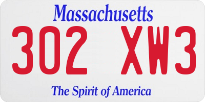 MA license plate 302XW3