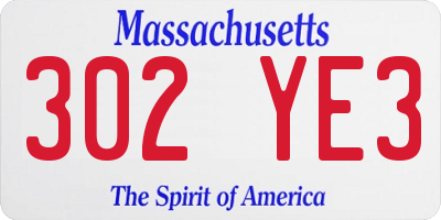 MA license plate 302YE3