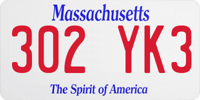 MA license plate 302YK3