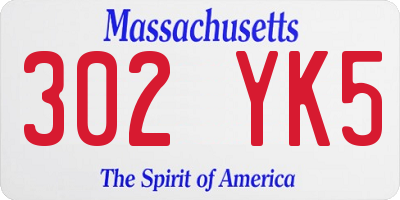 MA license plate 302YK5