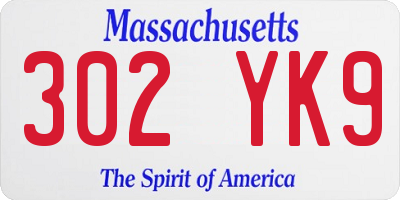 MA license plate 302YK9