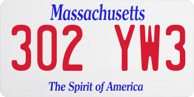 MA license plate 302YW3
