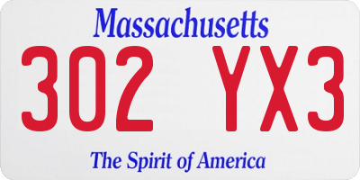 MA license plate 302YX3