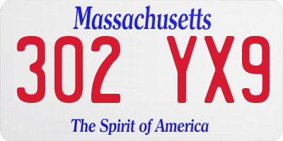 MA license plate 302YX9