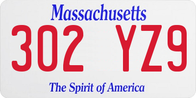 MA license plate 302YZ9