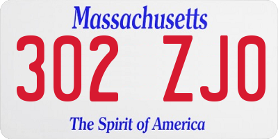 MA license plate 302ZJ0