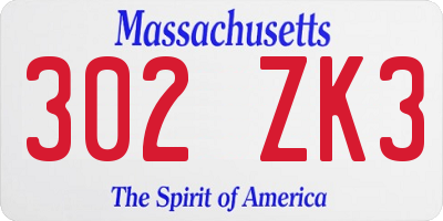 MA license plate 302ZK3