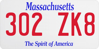 MA license plate 302ZK8