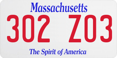 MA license plate 302ZO3