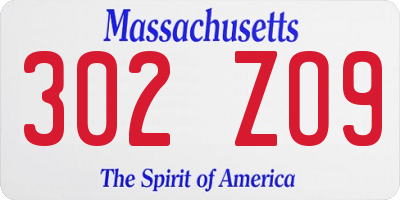 MA license plate 302ZO9