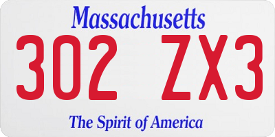 MA license plate 302ZX3