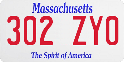 MA license plate 302ZY0