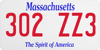 MA license plate 302ZZ3