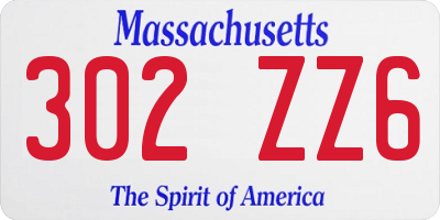 MA license plate 302ZZ6