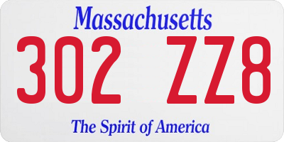 MA license plate 302ZZ8